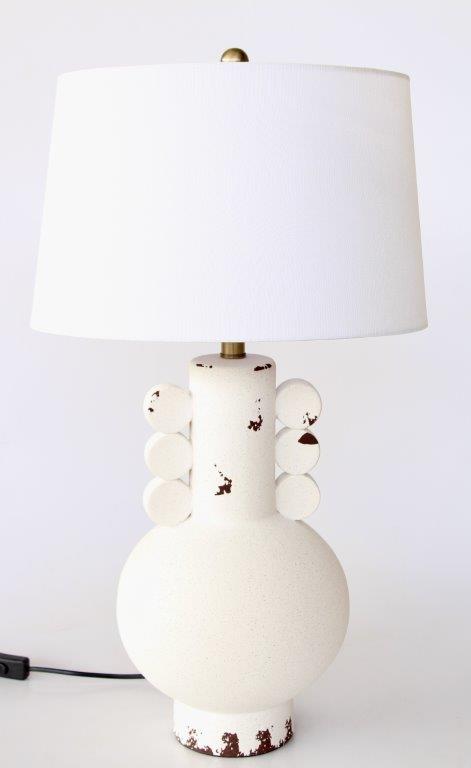 Off White Distressed Lamp With White Finial & Harp Shade